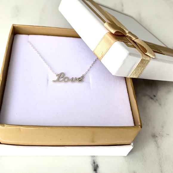 LOVE Name Plate Necklace Pendent in Silver 925 - Picture 5 of 7